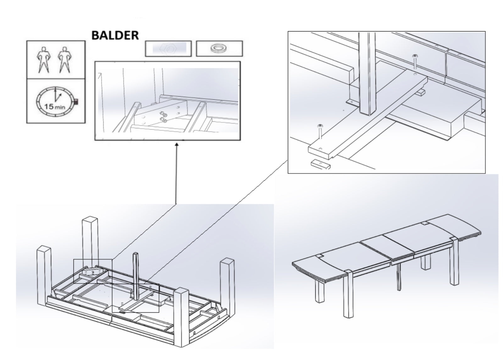 Table de salle à manger rectangulaire extensible en chêne BALDER jusqu'à 5 m | VESKOR